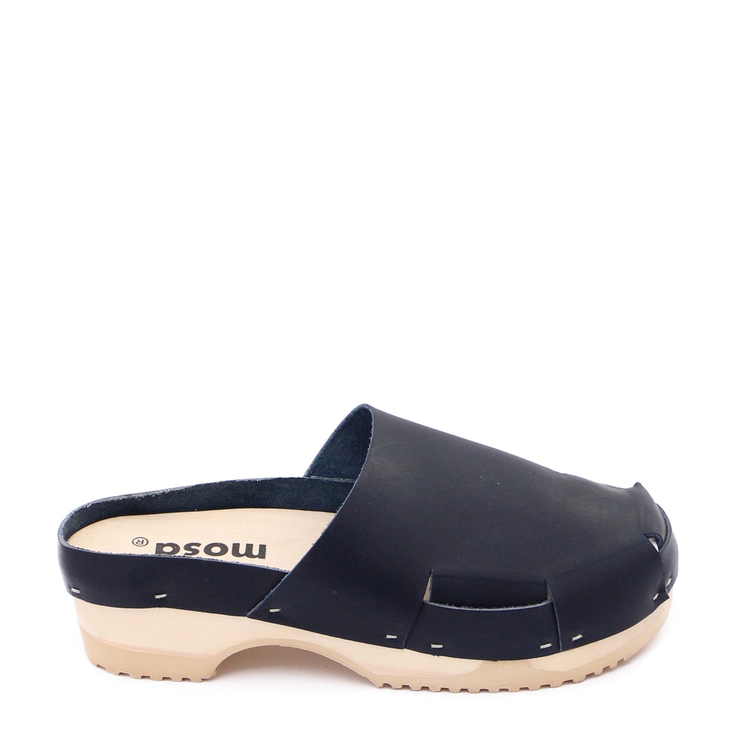 rosamosa donau black leather natural wooden clog