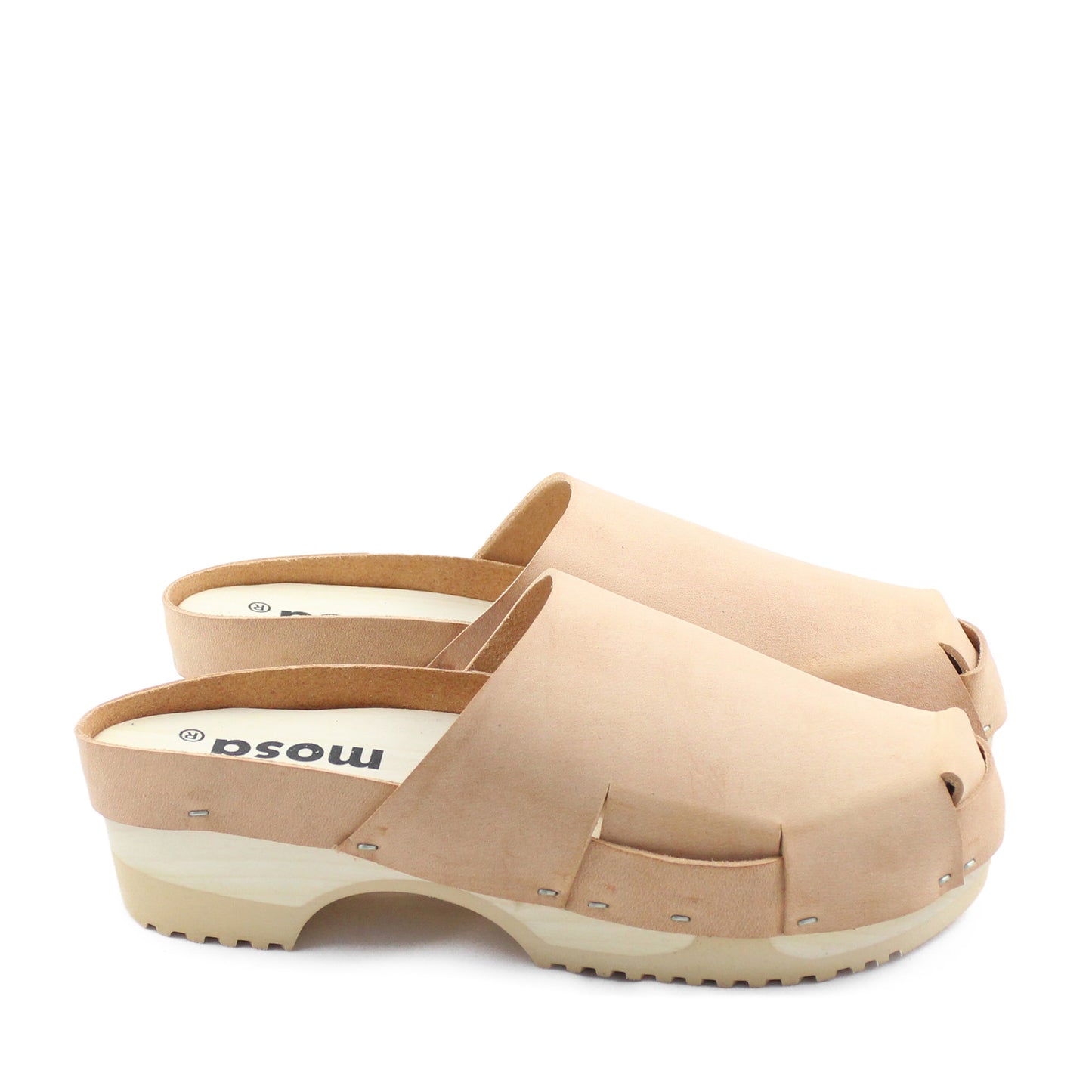rosamosa donau cammello leather natural wooden clog