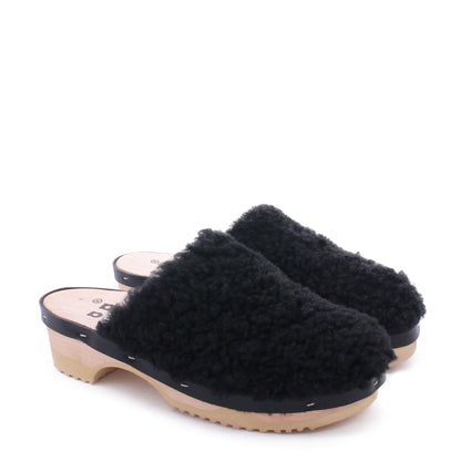 PANTO CURLY + Shearling Clog Shoes + Black