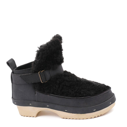ZORA + Leather Shearling Clog Boots + Black