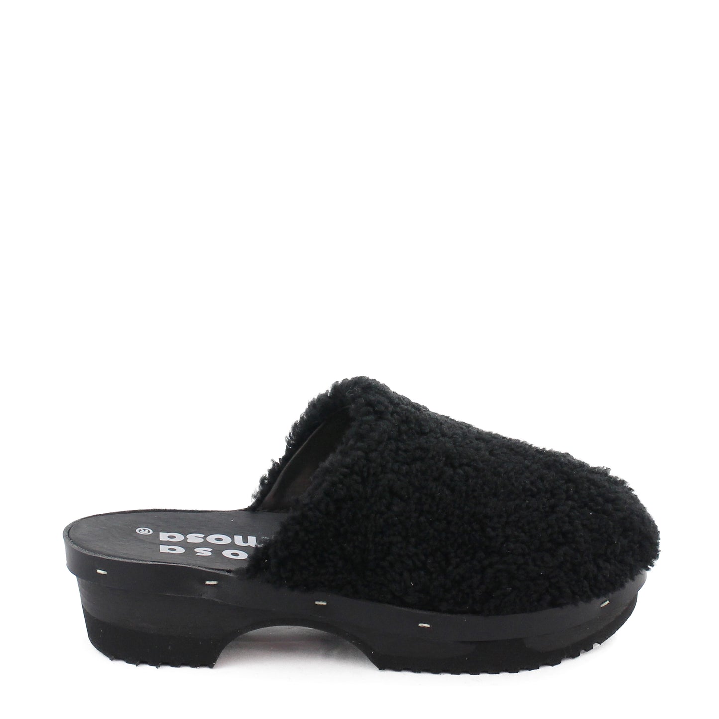 PANTO CURLY + Shearling Dark Clog Shoes + All Black