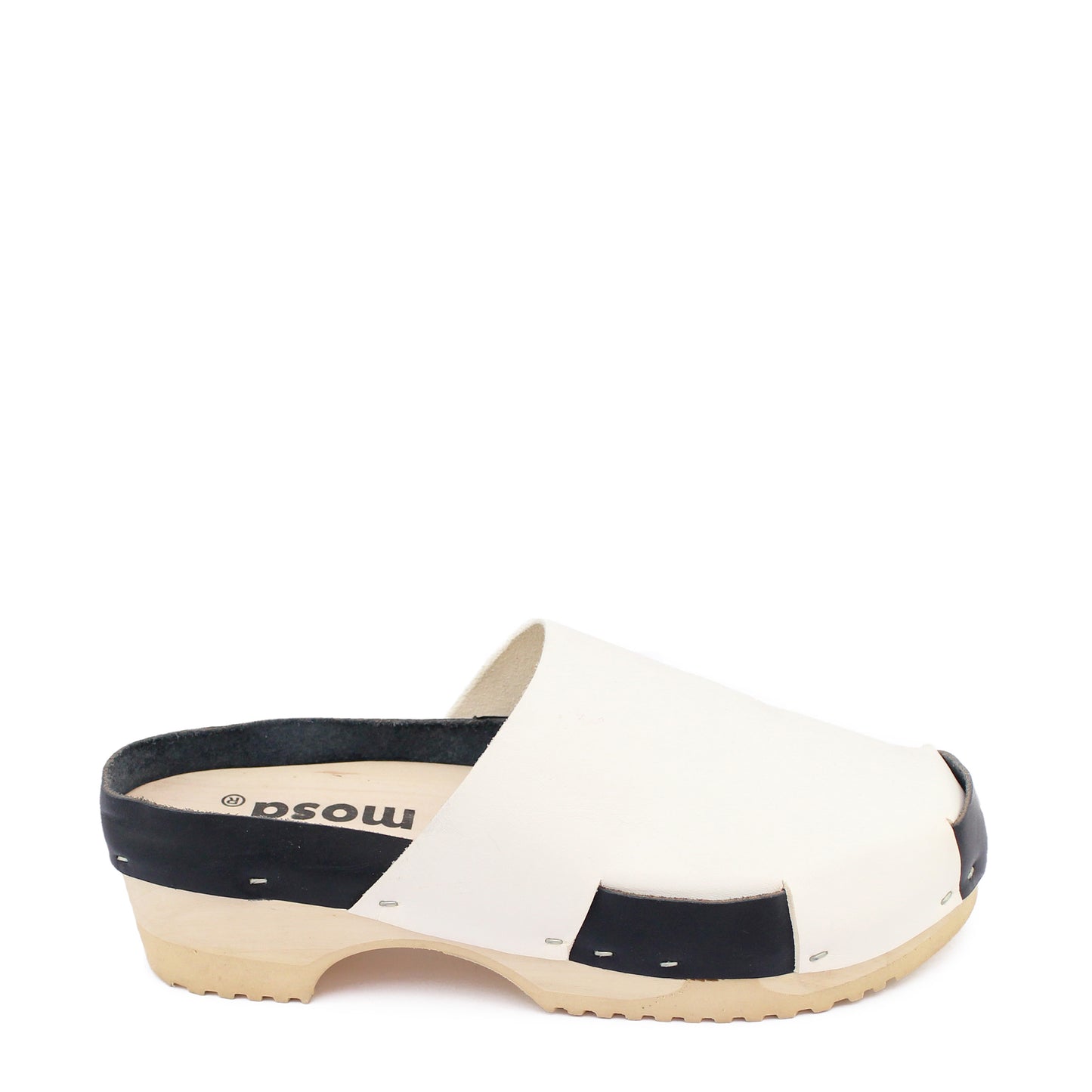 DONAU DUO + Leather Clogs + White / Navy