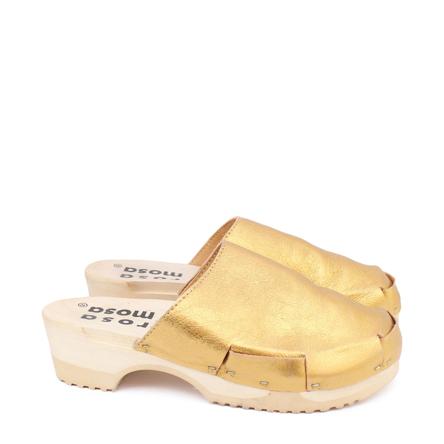 DONAU SIMPLE Metallic + Leather Clogs + Gold