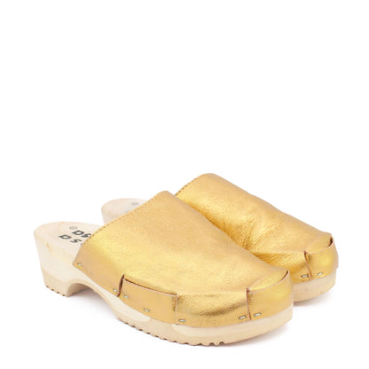 DONAU SIMPLE Metallic + Leather Clogs + Gold