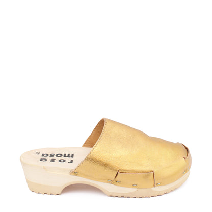 DONAU SIMPLE Metallic + Leather Clogs + Gold