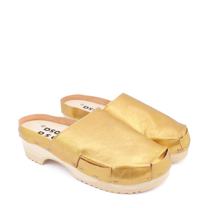 DONAU Metallic + Leather Clogs + Gold