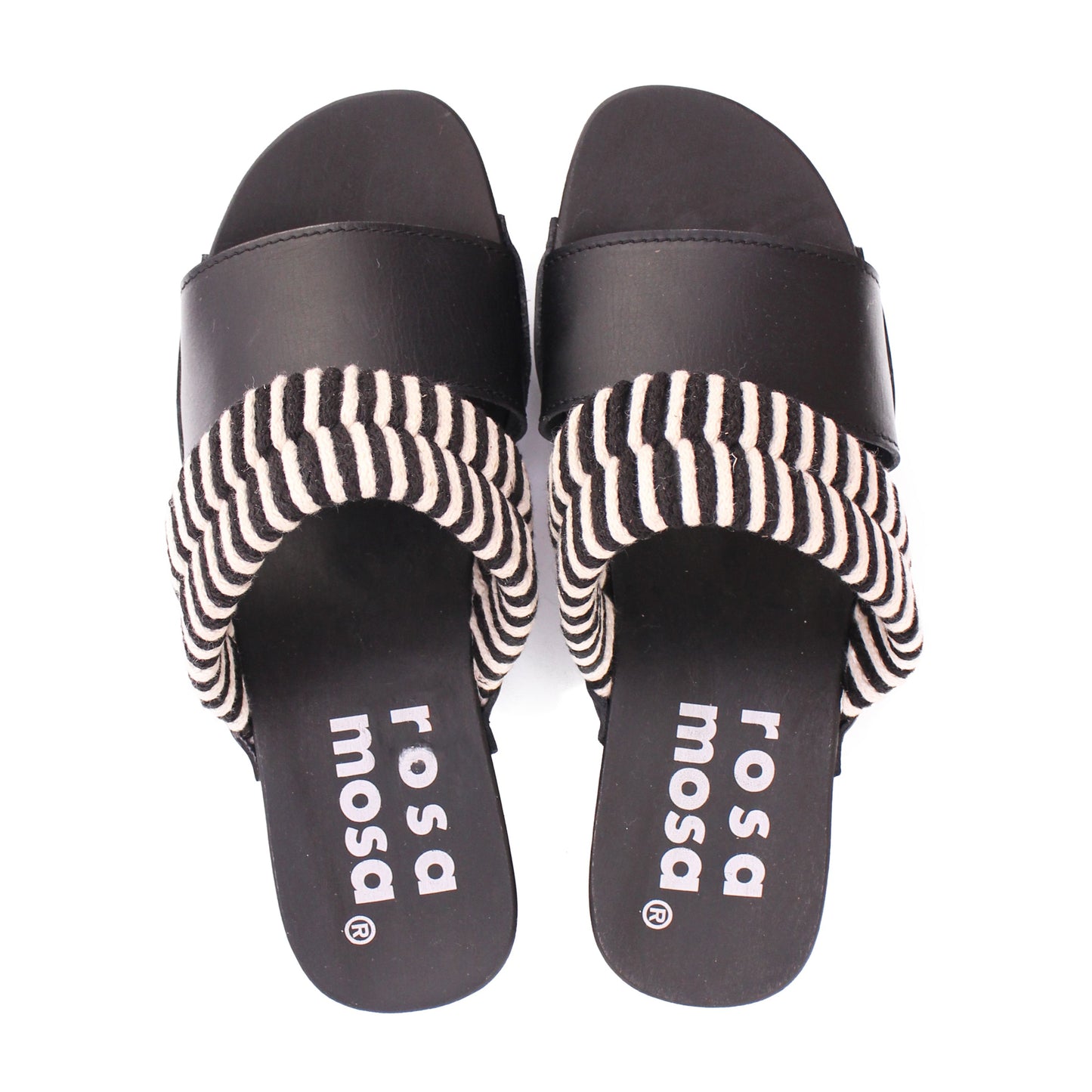 MAGO KNOT + Cotton Leather Dark Clog Sandals + Black / Natural
