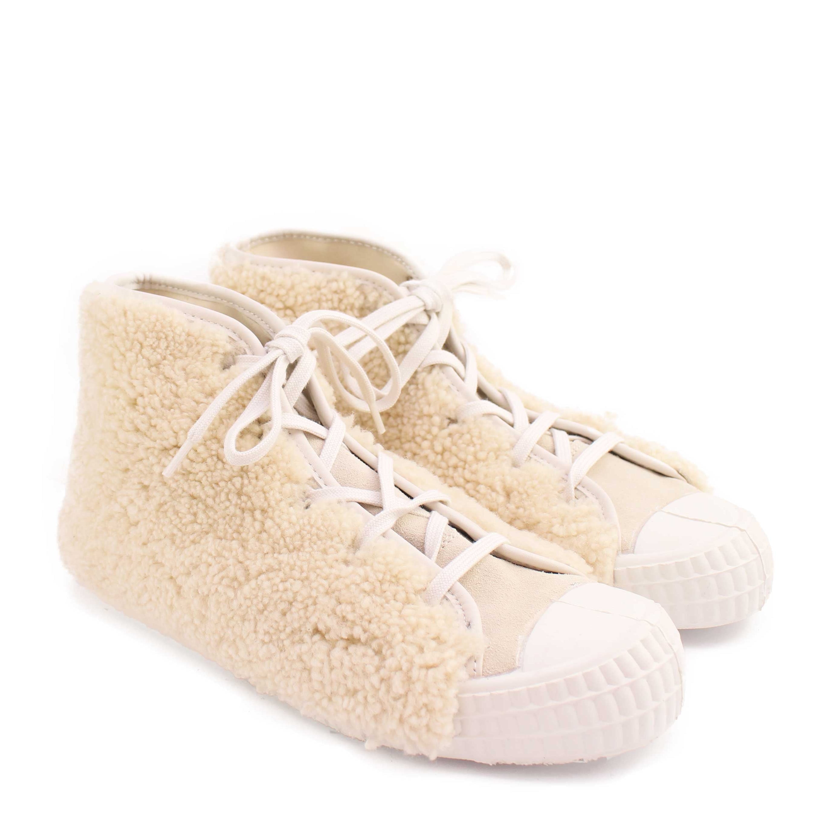 MILAN HIGH CURLY + Shearling Ankle Sneakers + Natural