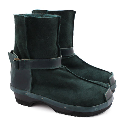 OLGA BOOTS + Leather Shearling Dark Clog Boots + Emerald