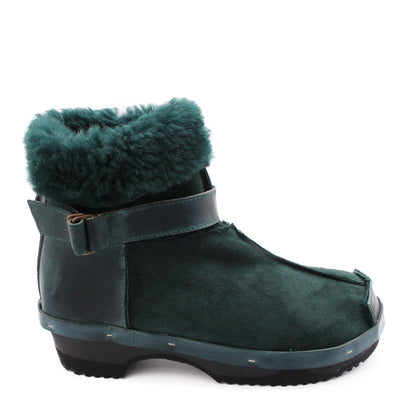OLGA BOOTS + Leather Shearling Dark Clog Boots + Emerald