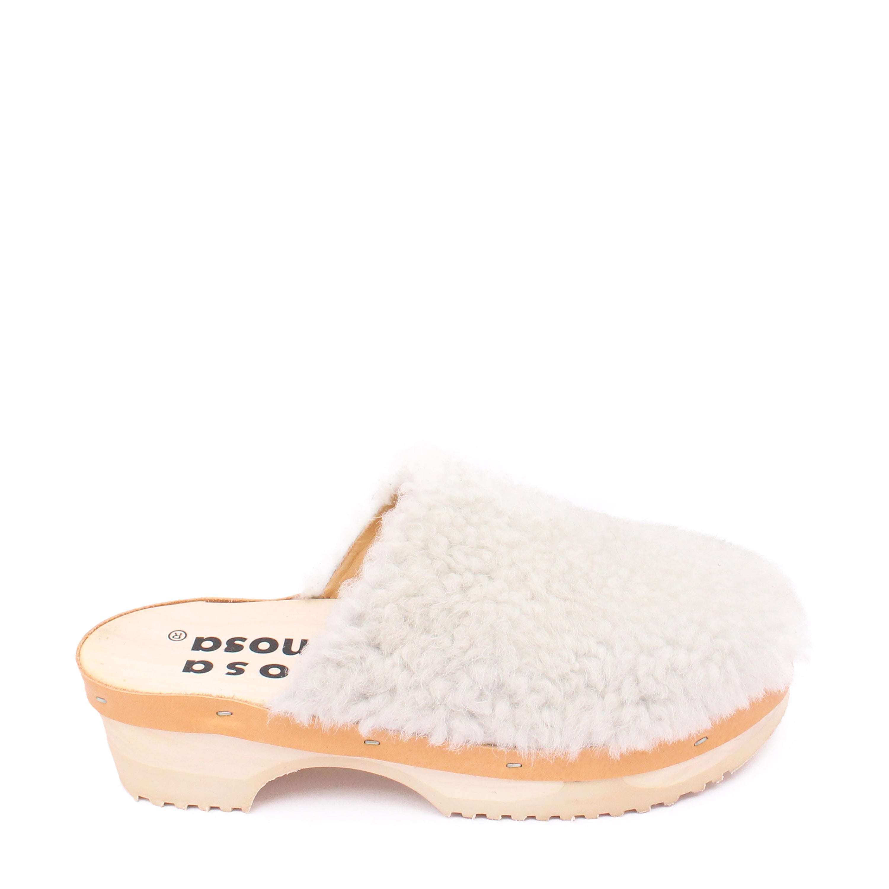 PANTO CURLY + Shearling Clog Shoes + Natural