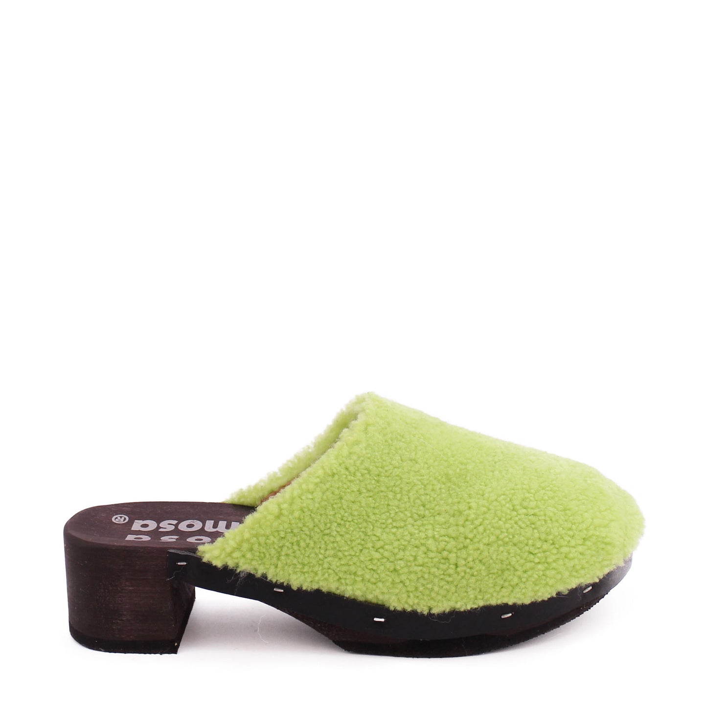 ROCCO CURLY + Shearling Dark Clogs + Lime