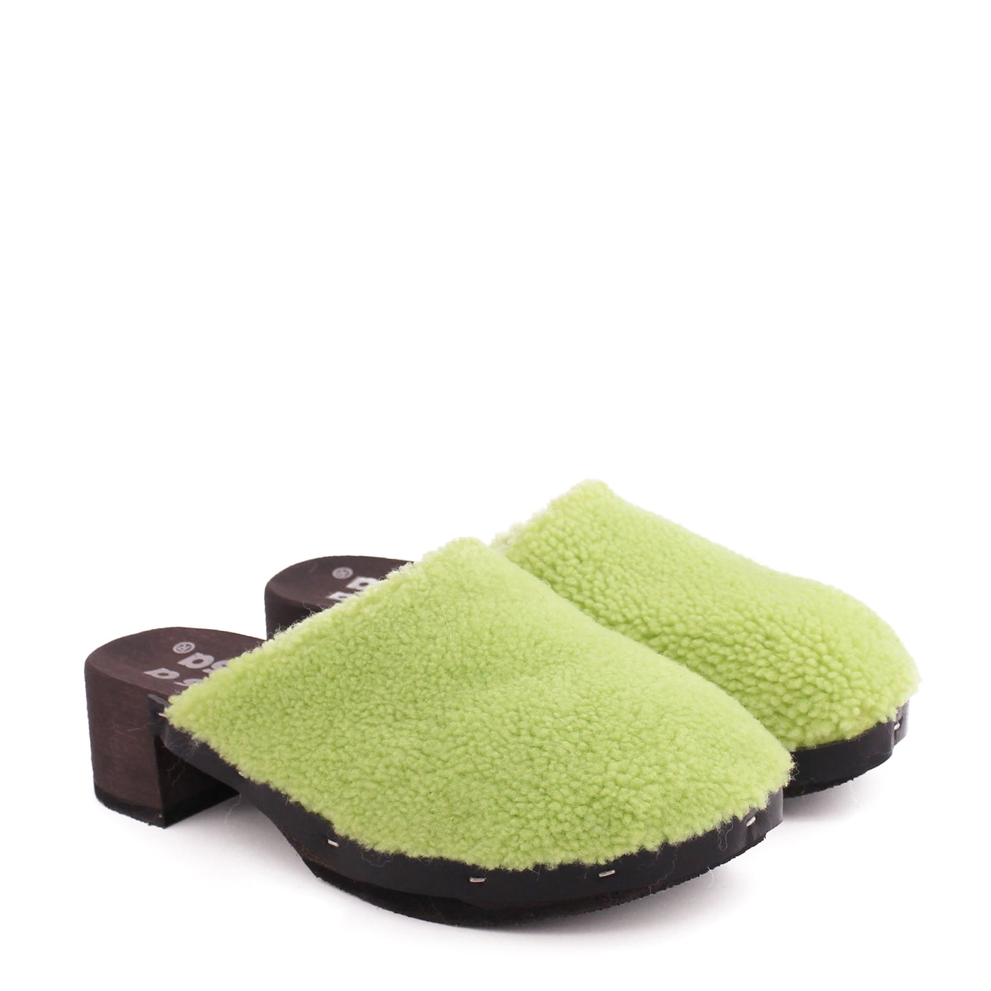 ROCCO CURLY + Shearling Dark Clogs + Lime