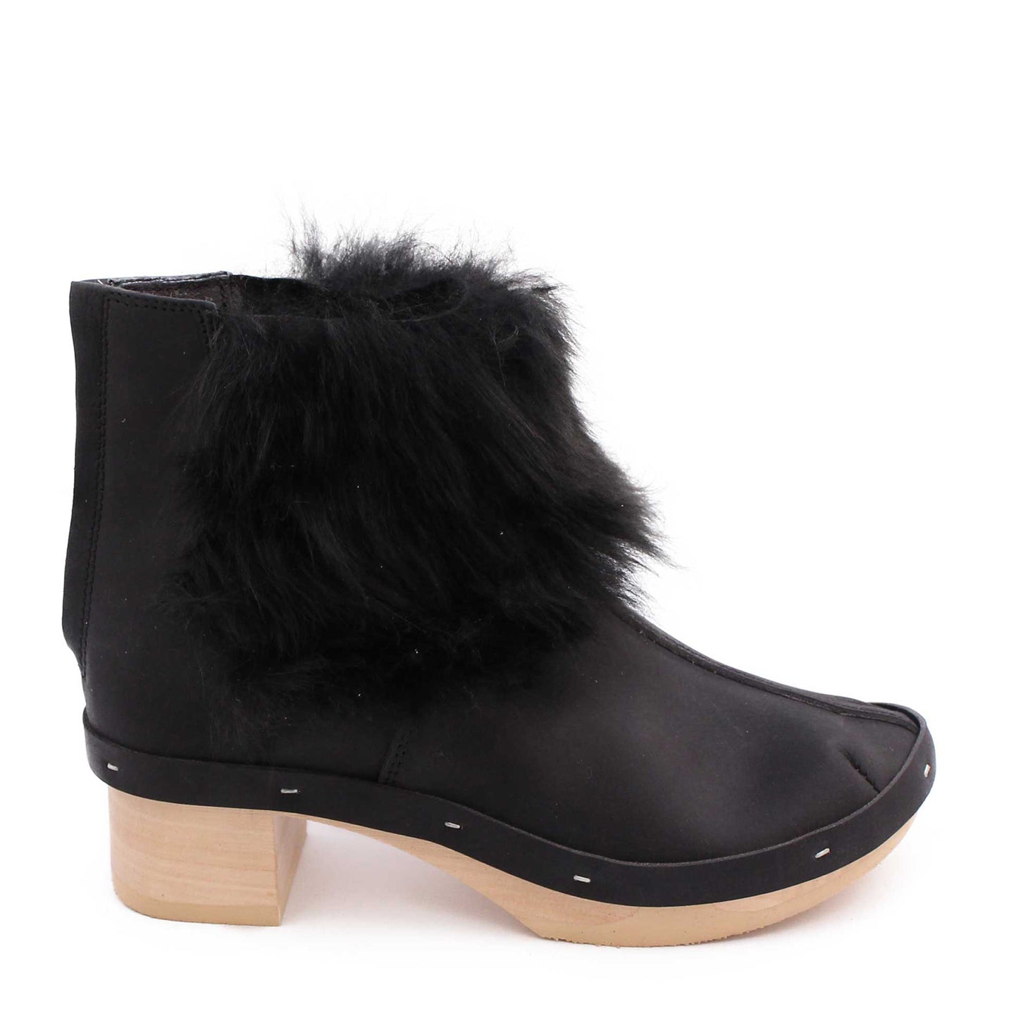 ROCCO shearling + Leather Shearling Clog Boots + Long Black
