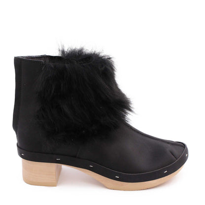 ROCCO shearling + Leather Shearling Clog Boots + Long Black