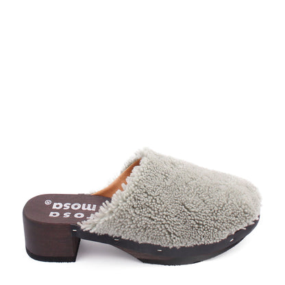 ROCCO CURLY + Shearling Dark Clogs + Sage