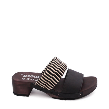 ROCCO KNOT + Cotton Leather Dark Clog Sandals + Black Natural