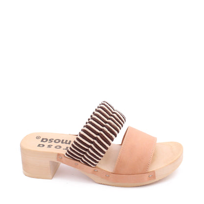 ROCCO KNOT + Cotton Leather Clog Sandals + Coffee Natural