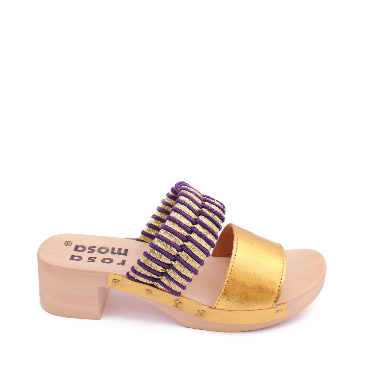 ROCCO KNOT + Cotton Leather Clog Sandals + Gold Lilac
