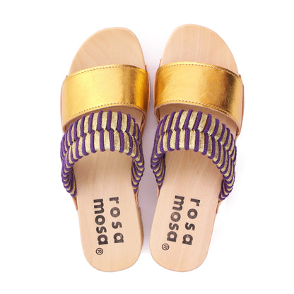 ROCCO KNOT + Cotton Leather Clog Sandals + Gold Lilac