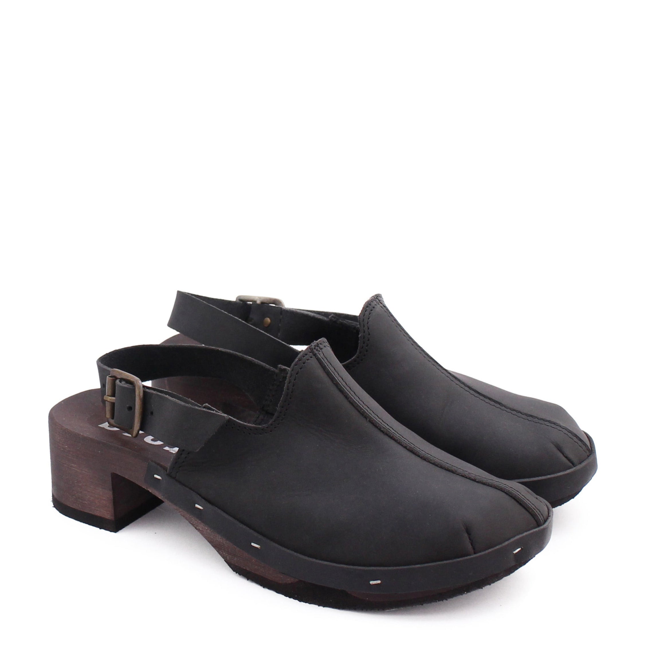 ROCCO STRAP + Leather Strap Dark Clogs+ Black