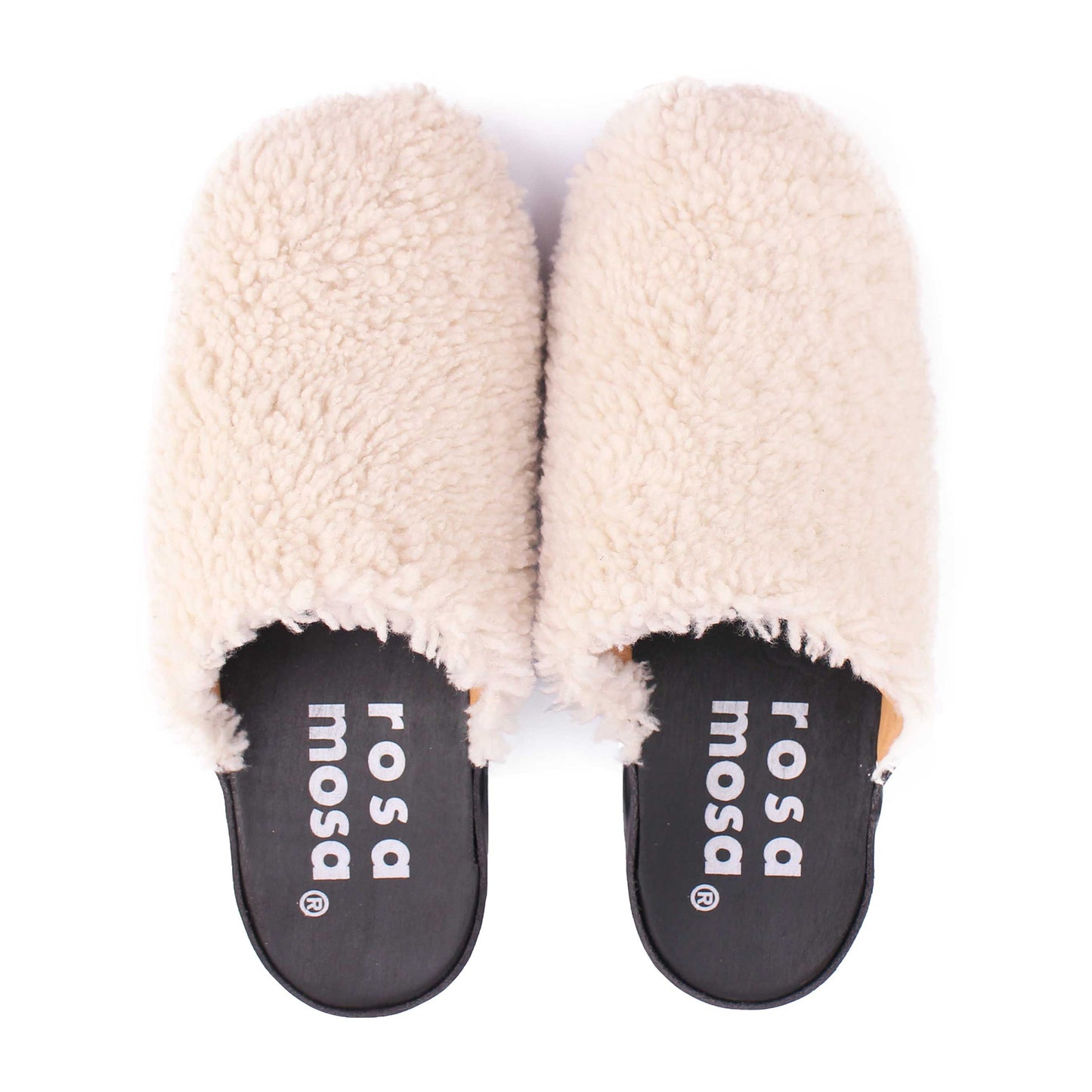 PANTO CURLY + Shearling Dark Clog Shoes + Natural