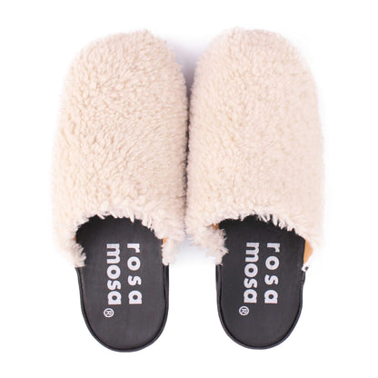 PANTO CURLY + Shearling Dark Clog Shoes + Natural