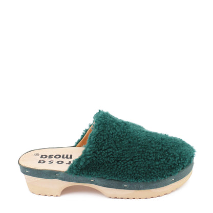 PANTO CURLY + Shearling Clog Shoes + Deep Green