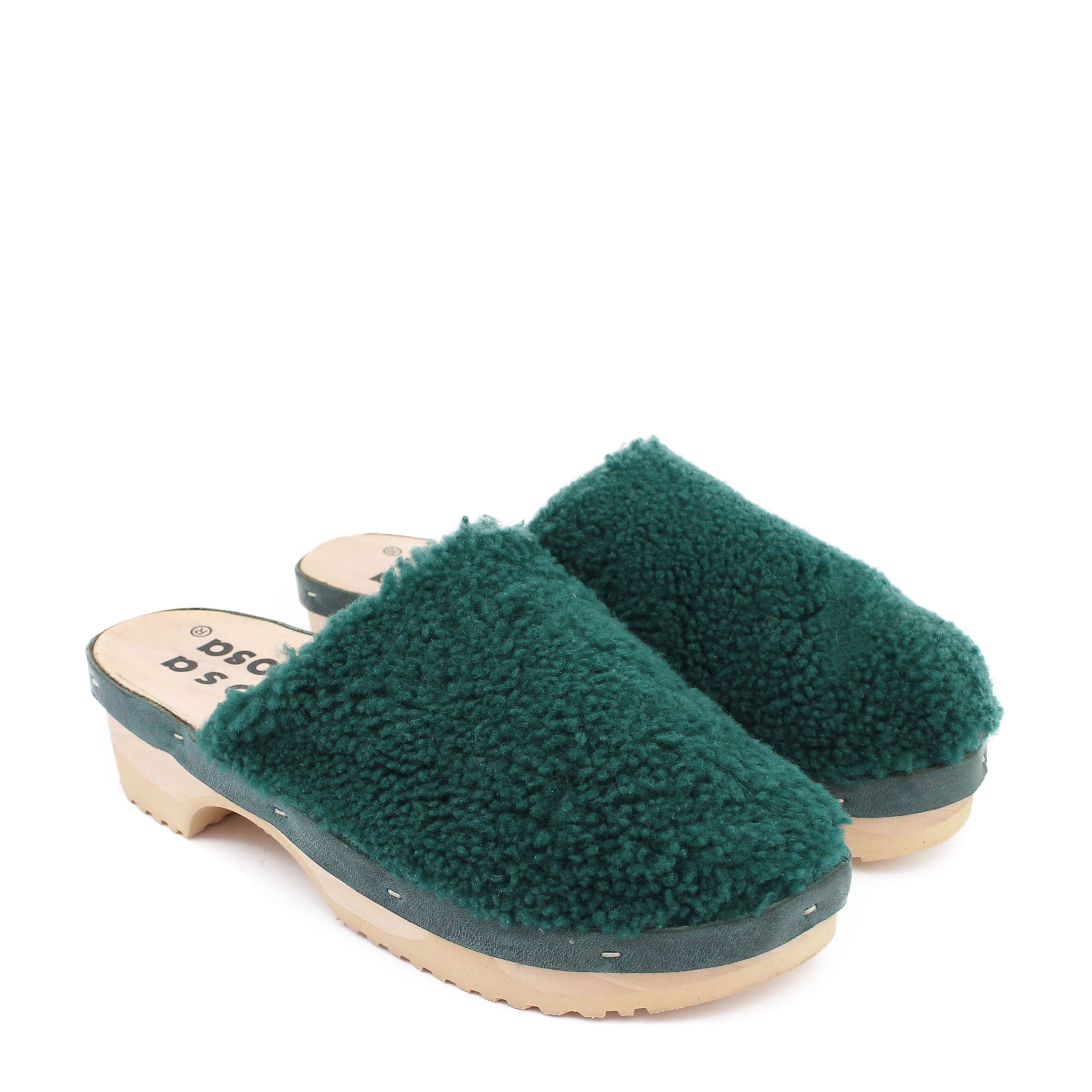 PANTO CURLY + Shearling Clog Shoes + Deep Green
