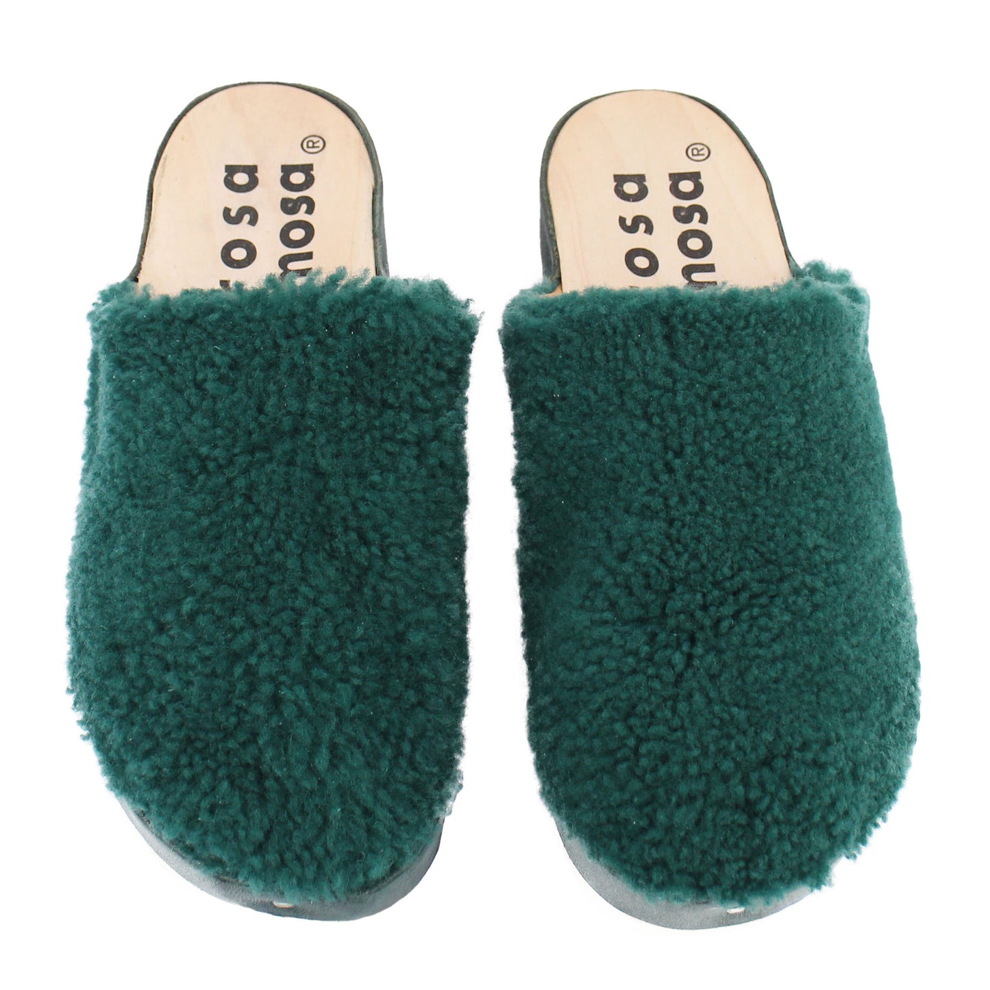 PANTO CURLY + Shearling Clog Shoes + Deep Green