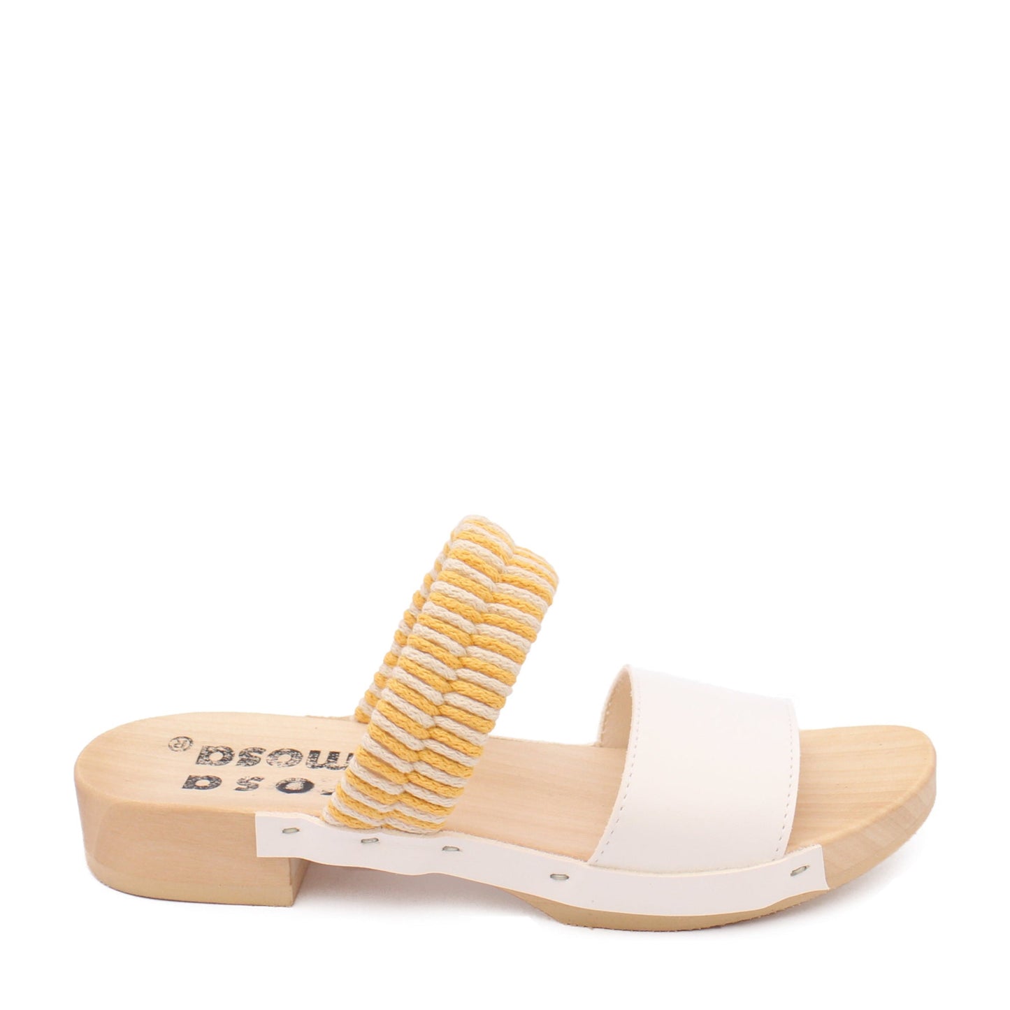 BOBO + Cotton Leather Clog Flats + Yellow / White