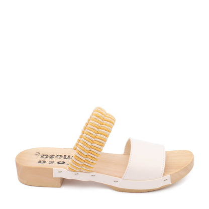 BOBO + Cotton Leather Clog Flats + Yellow / White
