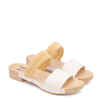 BOBO + Cotton Leather Clog Flats + Yellow / White