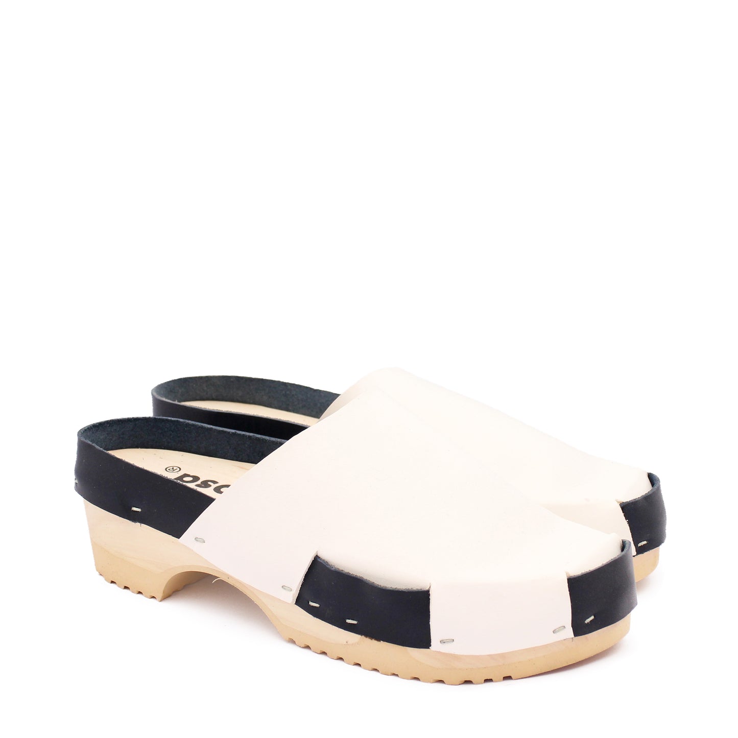 DONAU DUO + Leather Clogs + White / Navy