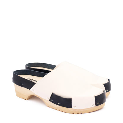 DONAU DUO + Leather Clogs + White / Navy