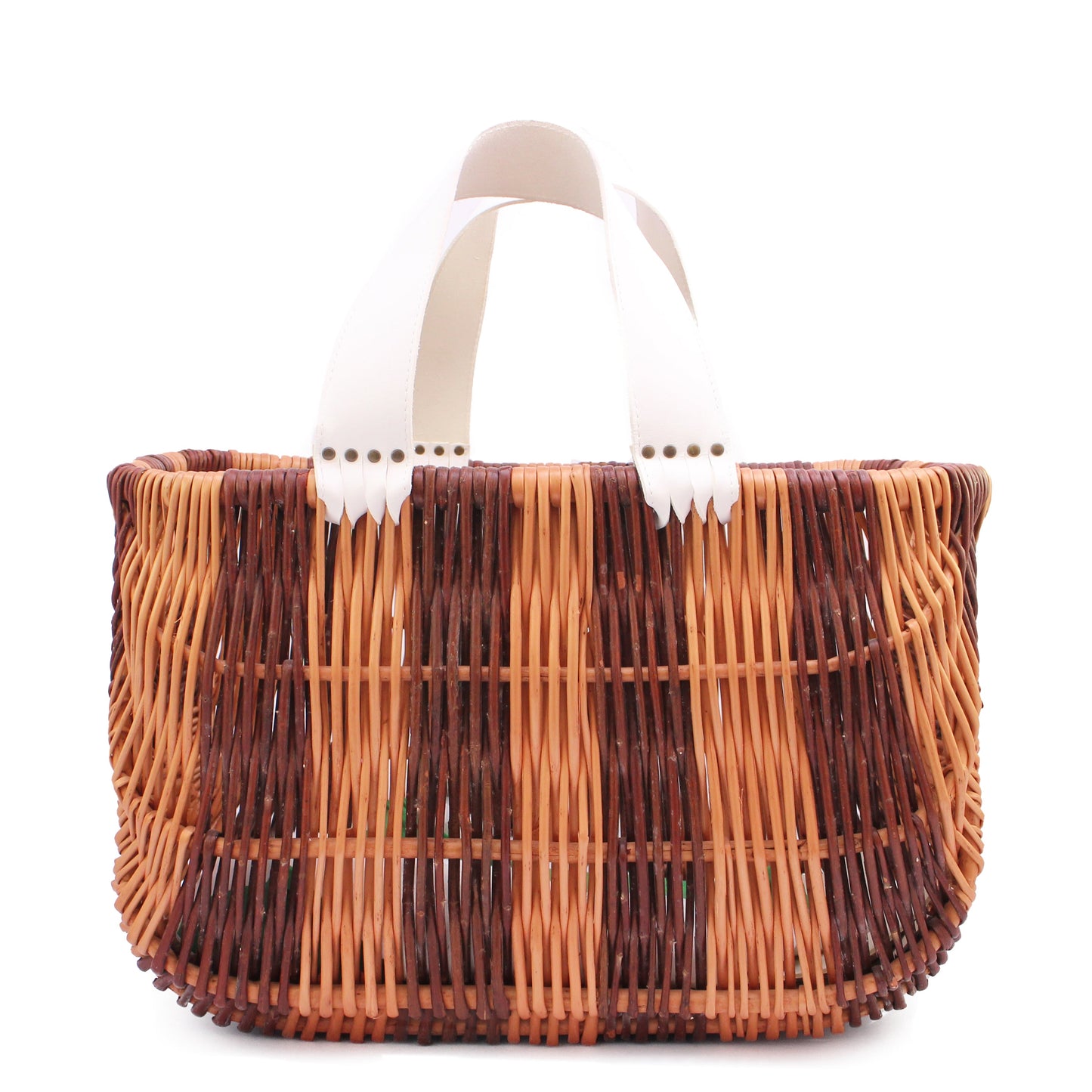 WILLOW DELTA STRIPE + Rattan Shopper Bag + White