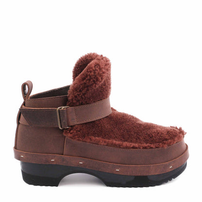ZORA + Leather Shearling Clog Boots + Teddy